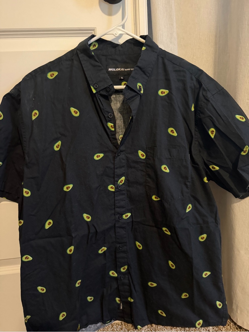 MOLOKAI | Black Short-Sleeve Button-Down Shirt with Avocado Print